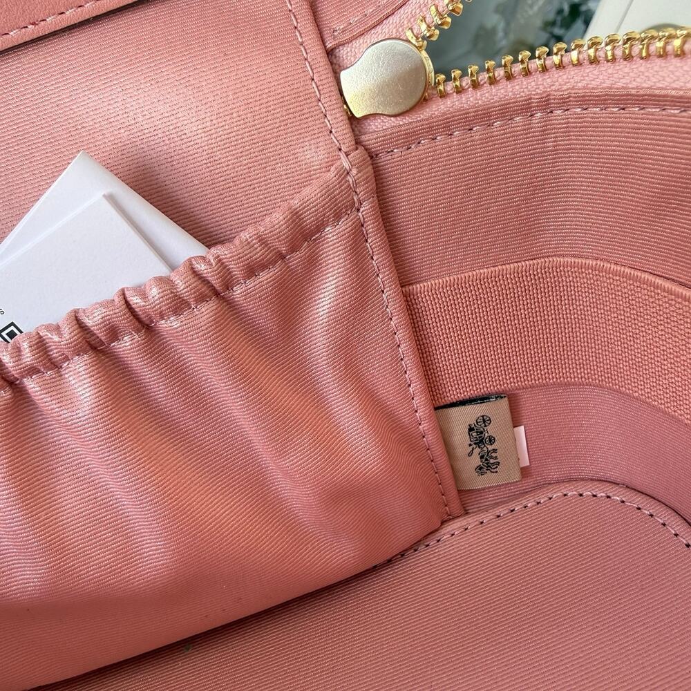 NWT Coach Cosmetic Case In Signature Canvas Gold/Powder Pink CEA56 - Picture 9 of 12